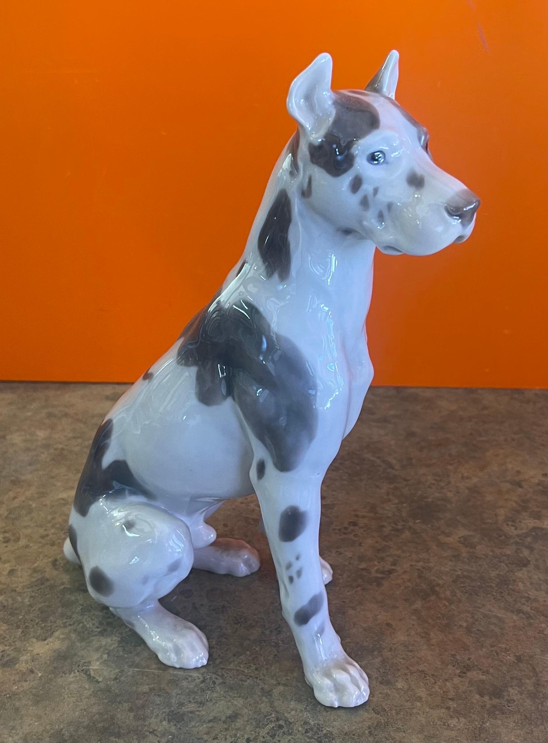 Mid-Century Modern Large Hand-Painted Porcelain Great Dane Sculpture by Bing & Grondahl For Sale