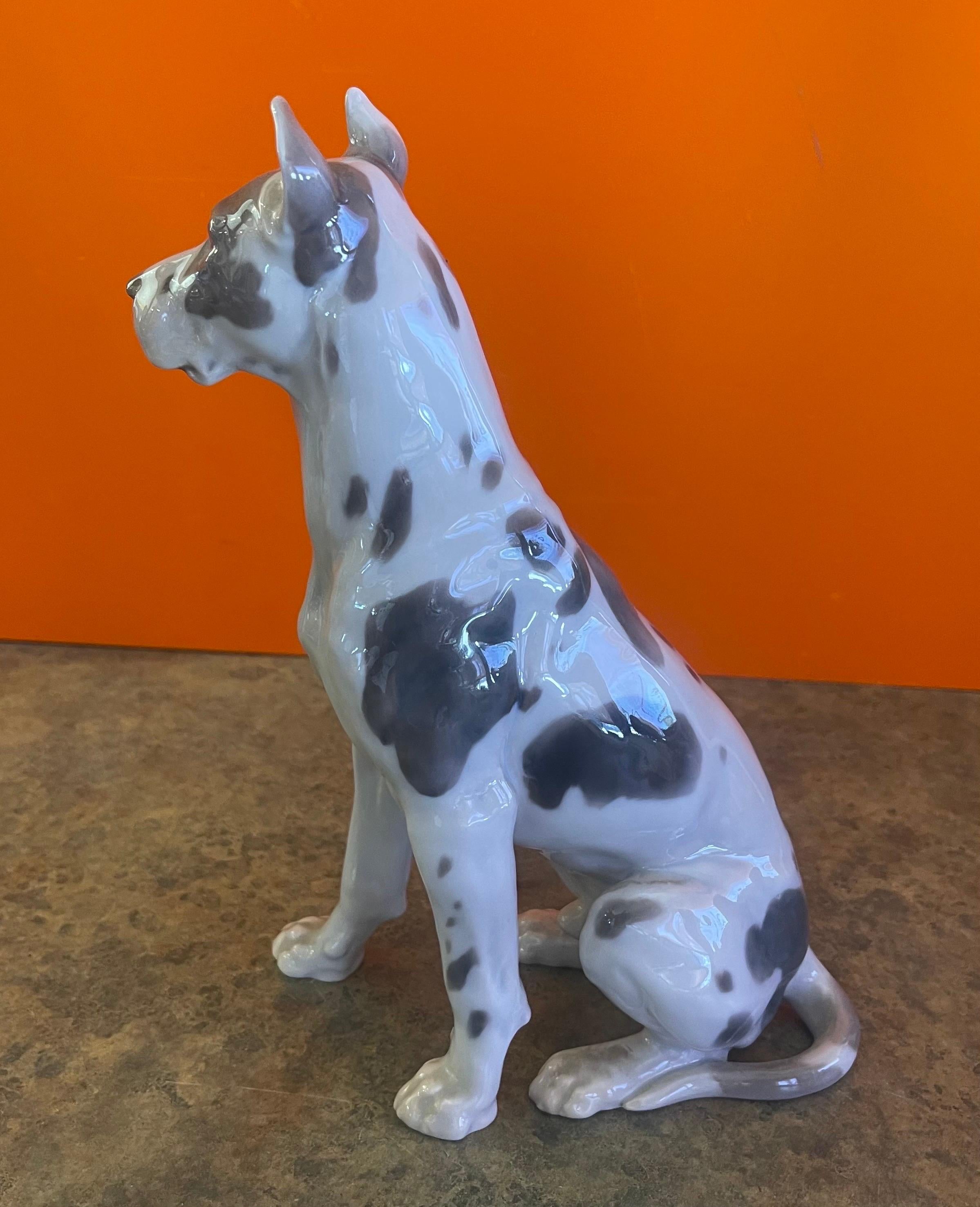 Danish Large Hand-Painted Porcelain Great Dane Sculpture by Bing & Grondahl For Sale