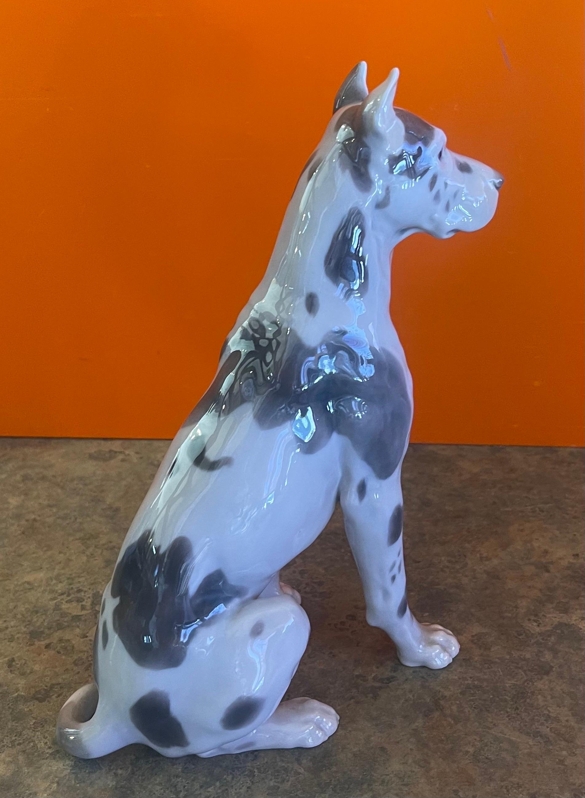 20th Century Large Hand-Painted Porcelain Great Dane Sculpture by Bing & Grondahl For Sale