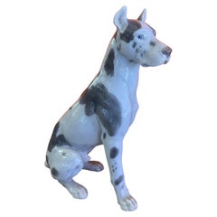 Retro Large Hand-Painted Porcelain Great Dane Sculpture by Bing & Grondahl