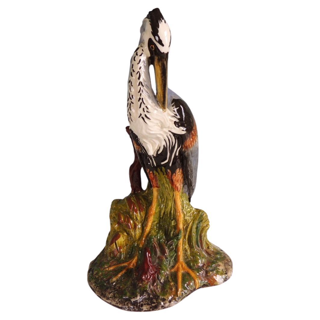 Large Hand Painted Porcelain Heron Bird
