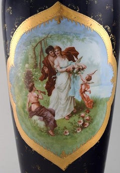 Large Hand Painted Porcelain Vase Decorated with Romantic Scene, Vienna