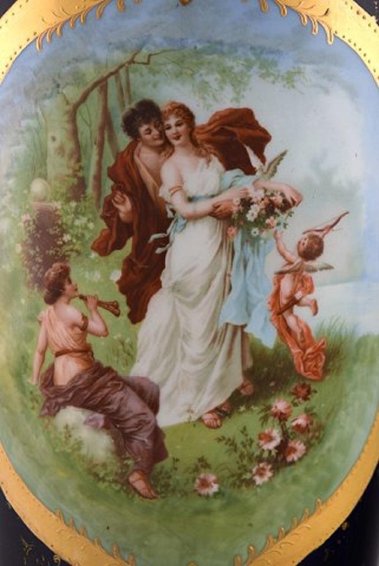 Austrian Large Hand Painted Porcelain Vase Decorated with Romantic Scene, Vienna For Sale