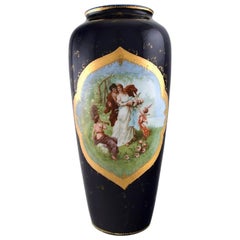 Large Hand Painted Porcelain Vase Decorated with Romantic Scene, Vienna