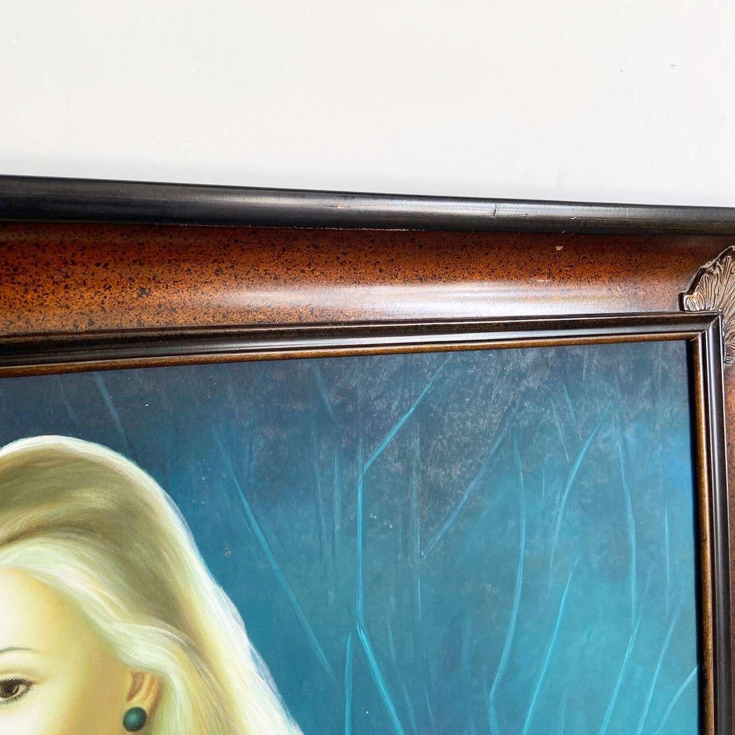 Grand portrait peint à la main d'une femme blonde dans un lieu bleu en vente 3