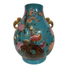 Large Hand-Painted Qing Dynasty Chinese Ceramic Vase in Stratton Famille Style