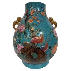 Large Hand-Painted Qing Dynasty Chinese Ceramic Vase in Stratton Famille Style