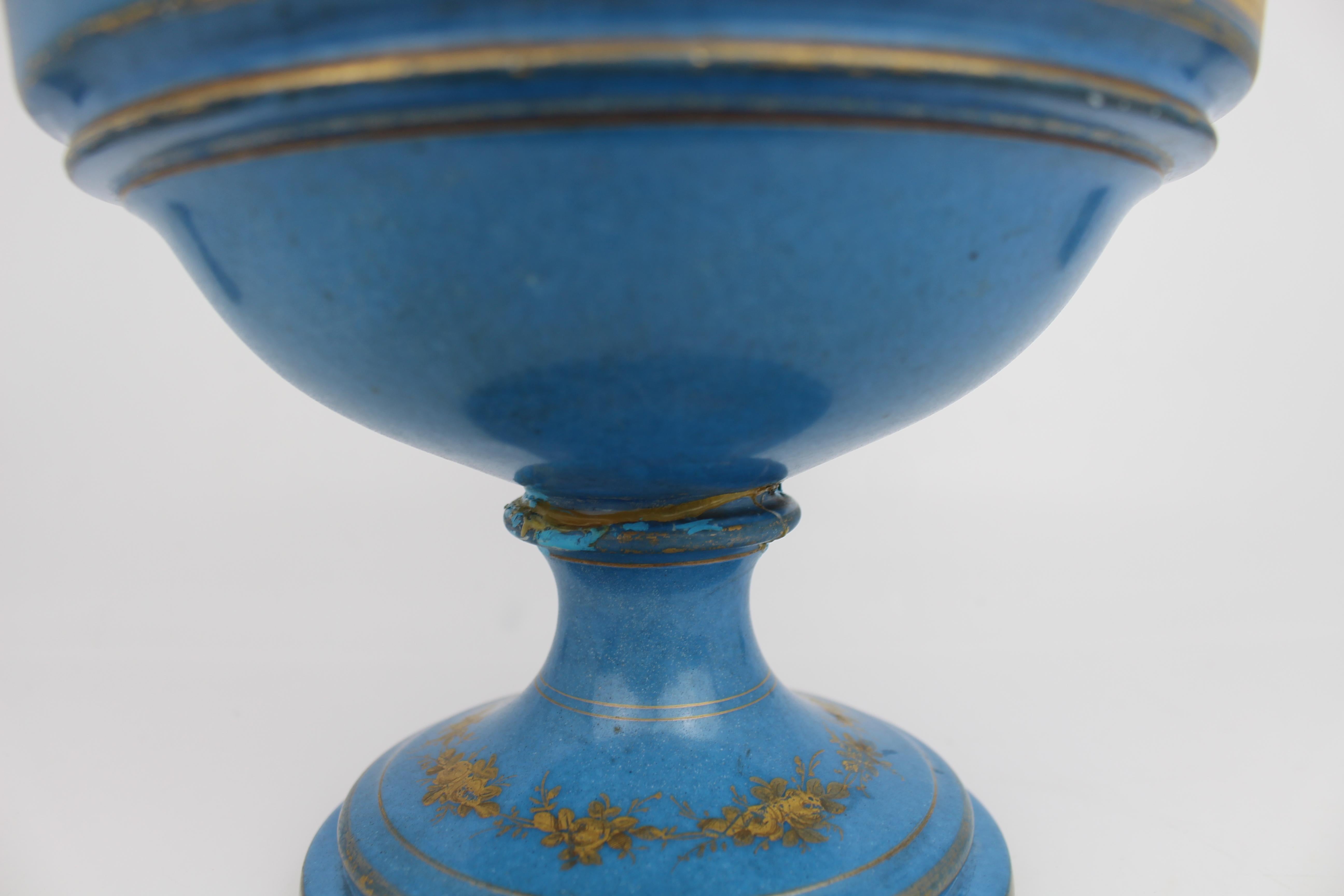 Gran jarrón de porcelana Bleu Céleste pintado a mano al estilo de Sèvres, Francia, hacia 1880 en venta 3