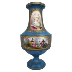 Large Hand-Painted Sèvres-Style Bleu Céleste Porcelain Vase, France, circa 1880