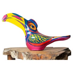 Large Vintage Hand Painted Toucan Bird Sculpture, Zulu , South Africa, 1970S