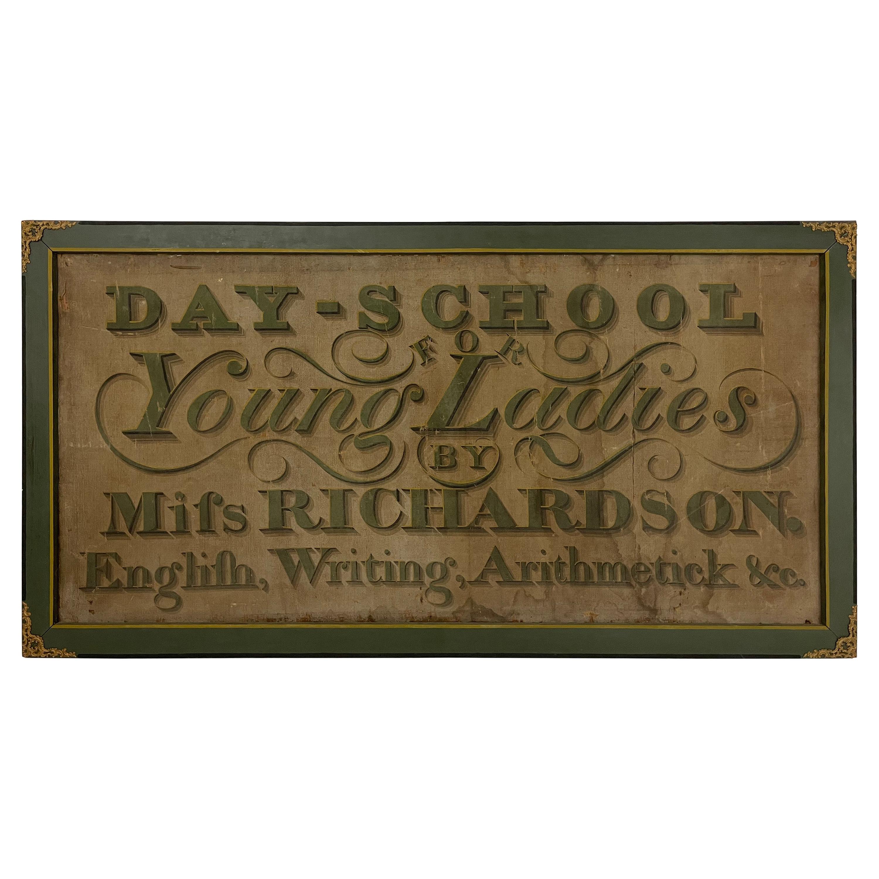 Large Hand Painted Trade Sign for Ladies Education, Early 19th Century
