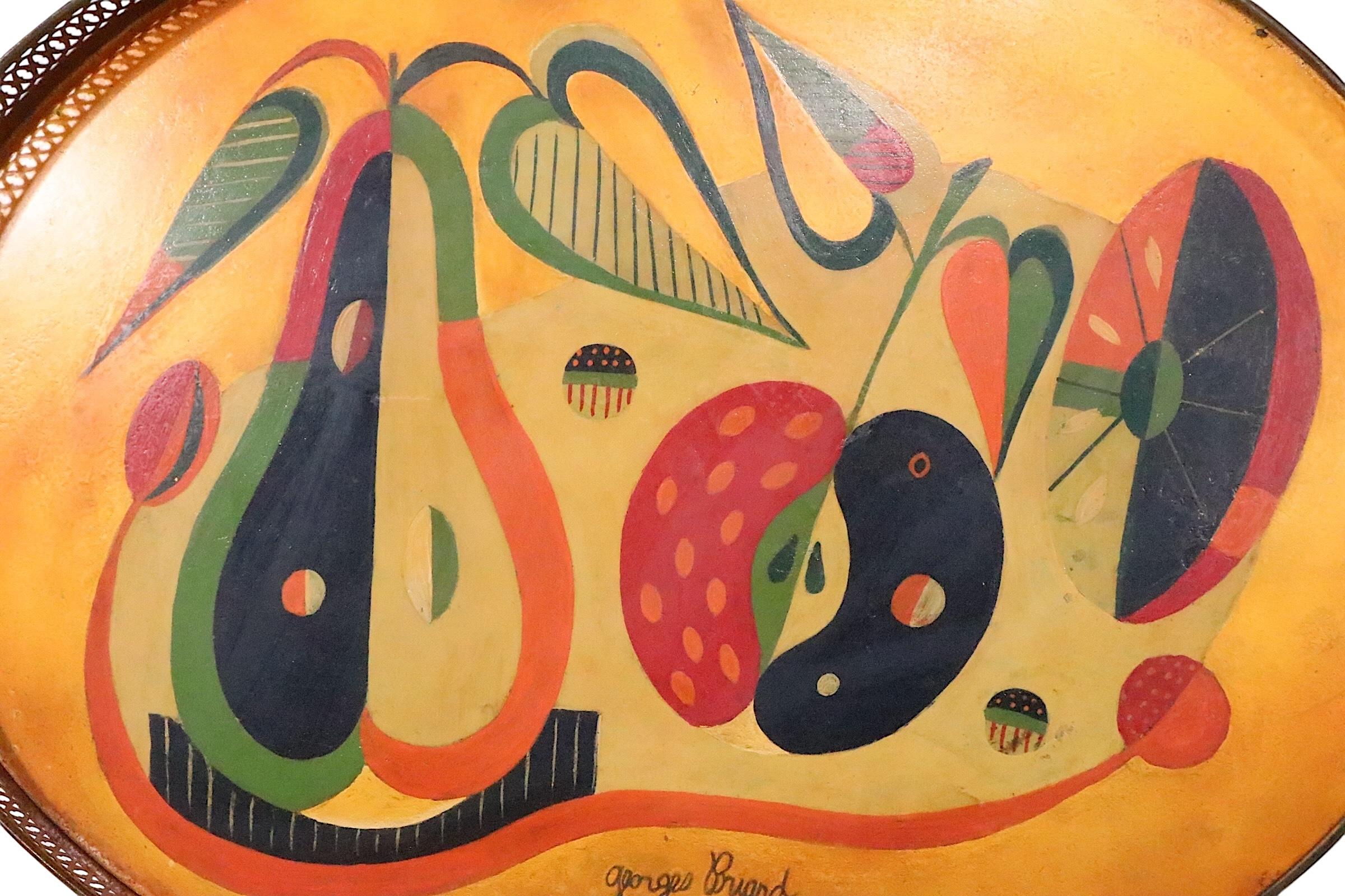 Hand-Painted Large Hand Painted Tray by Georges Briard For Sale