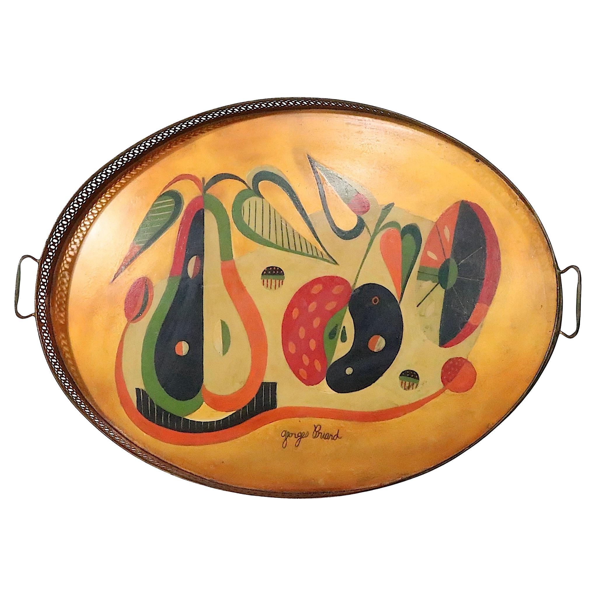 Large Hand Painted Tray by Georges Briard For Sale