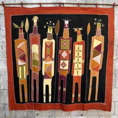 Gran tapiz tribal africano pintado a mano para colgar en la pared, firmado por el artista.