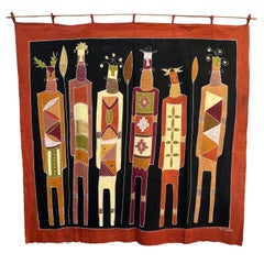 Large Hand-Painted Tribal African Wall Hanging Tapestry, signed by the artist.