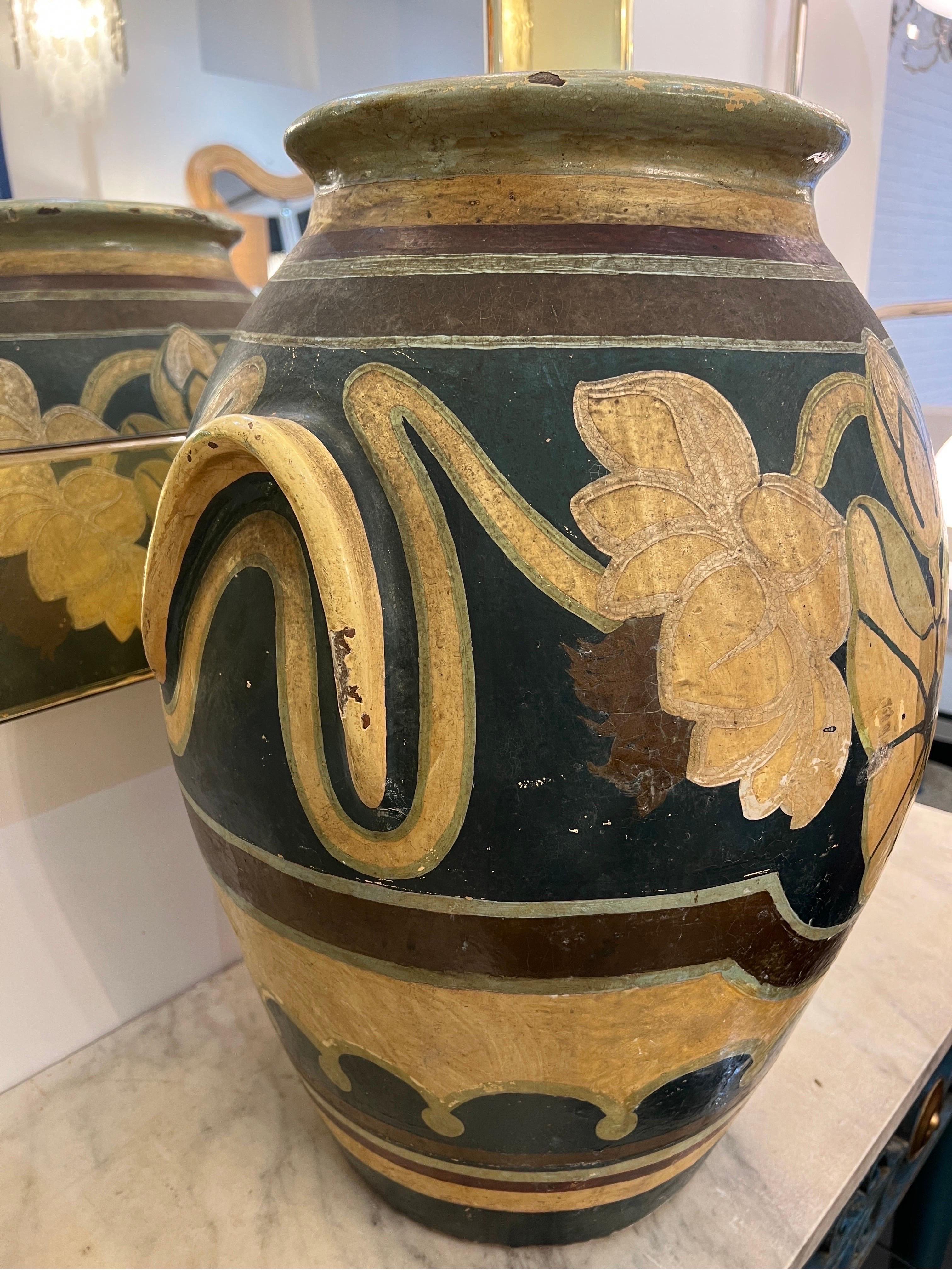 Fired Large hand painted Tuscan urn 