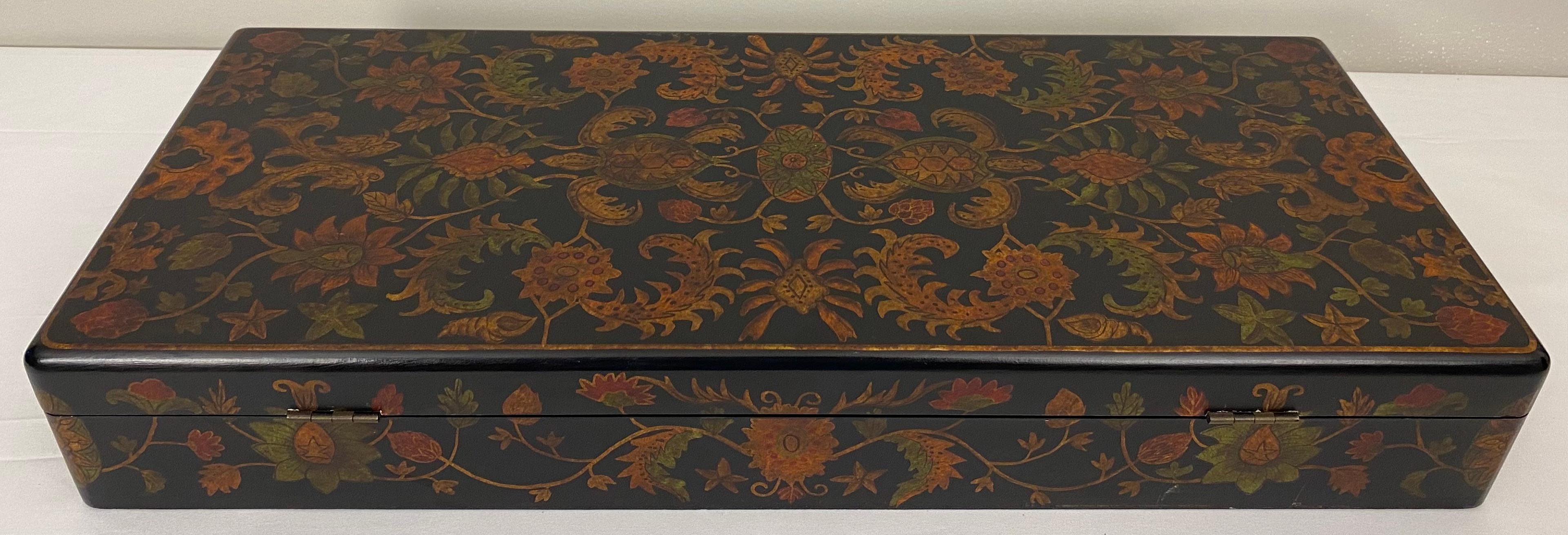 French Large Hand Painted Wooden Jewelry Box For Sale