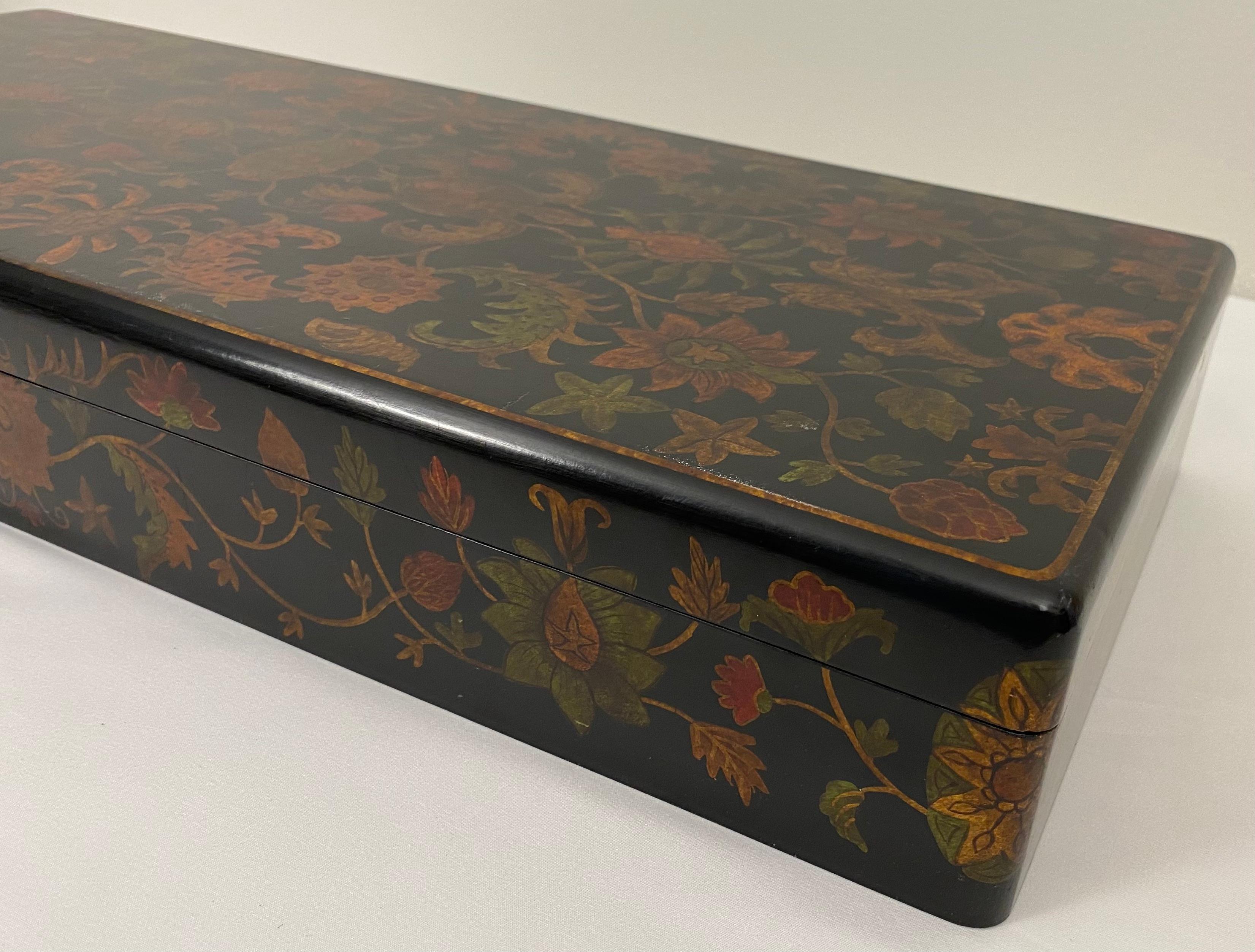 Large Hand Painted Wooden Jewelry Box In Good Condition For Sale In Miami, FL