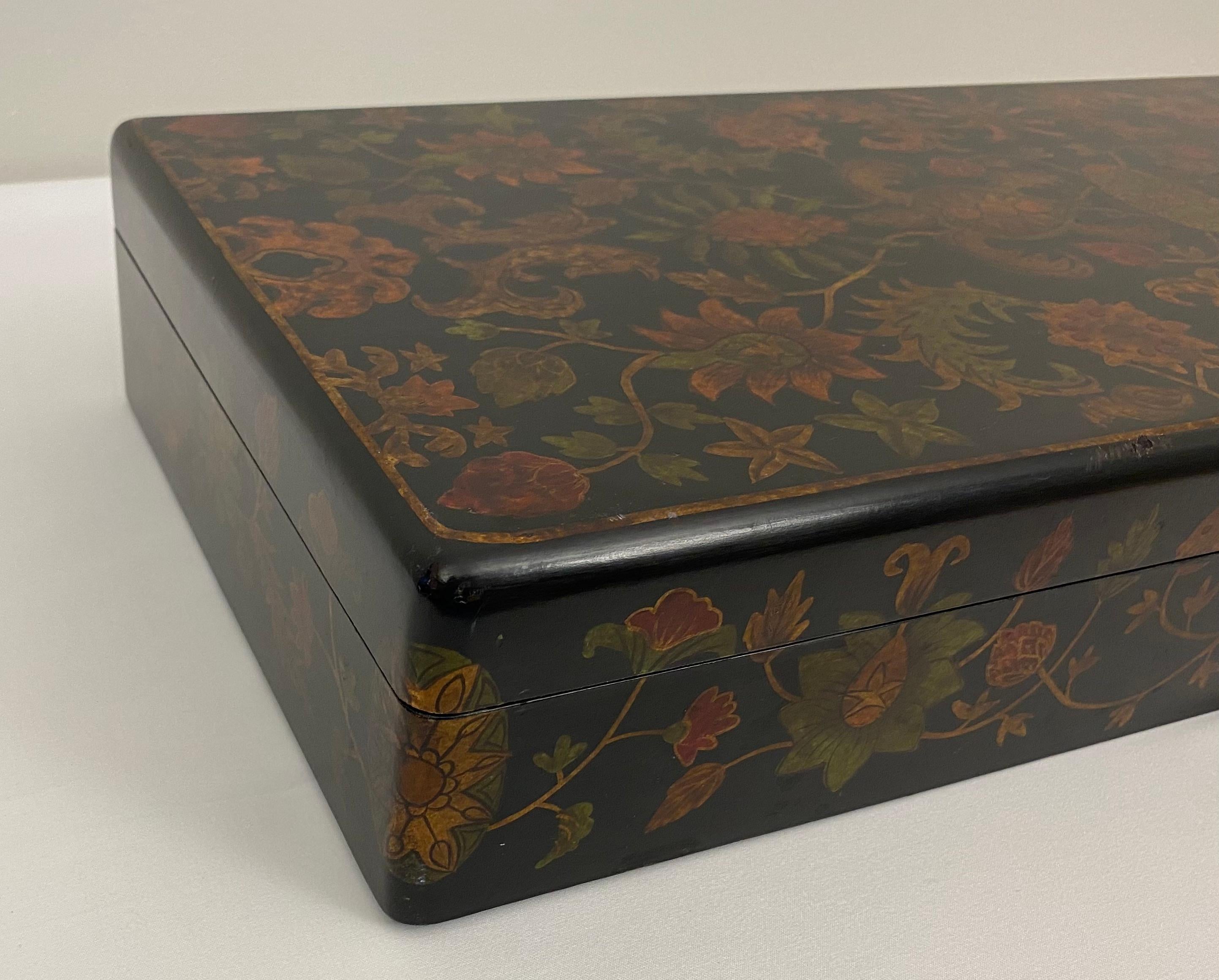 20th Century Large Hand Painted Wooden Jewelry Box For Sale