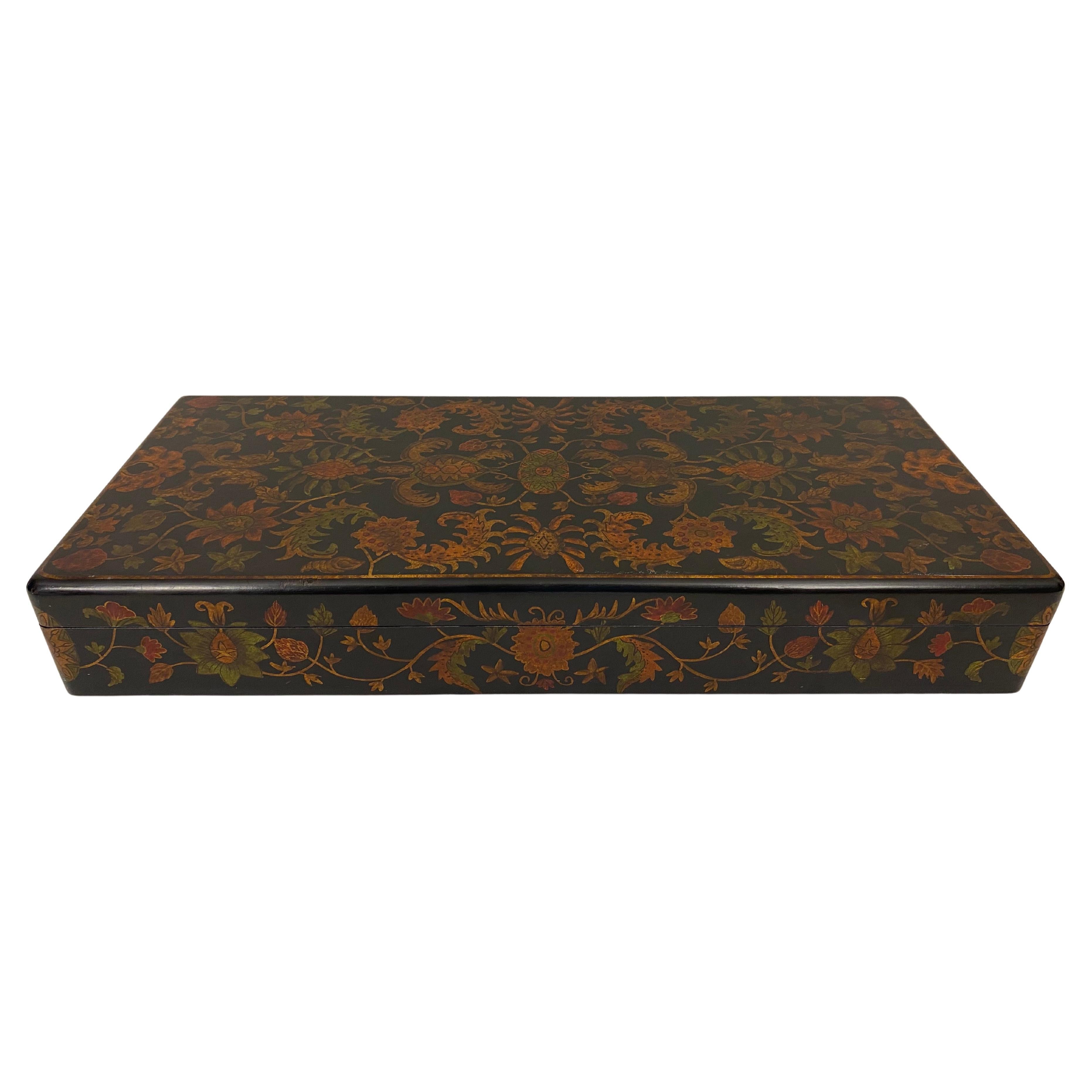 Large Hand Painted Wooden Jewelry Box For Sale