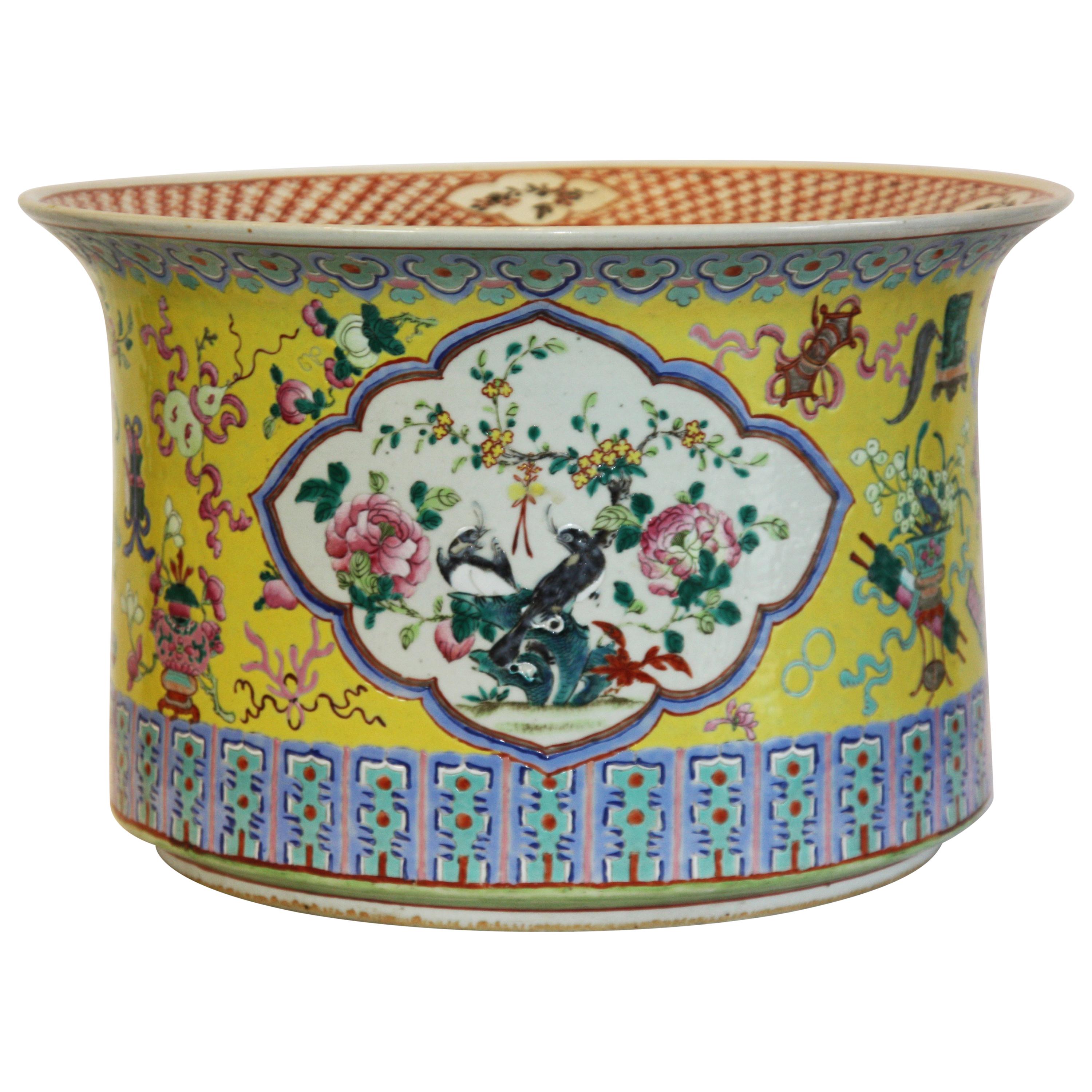 Large Hand-Painted Yellow Jardinière