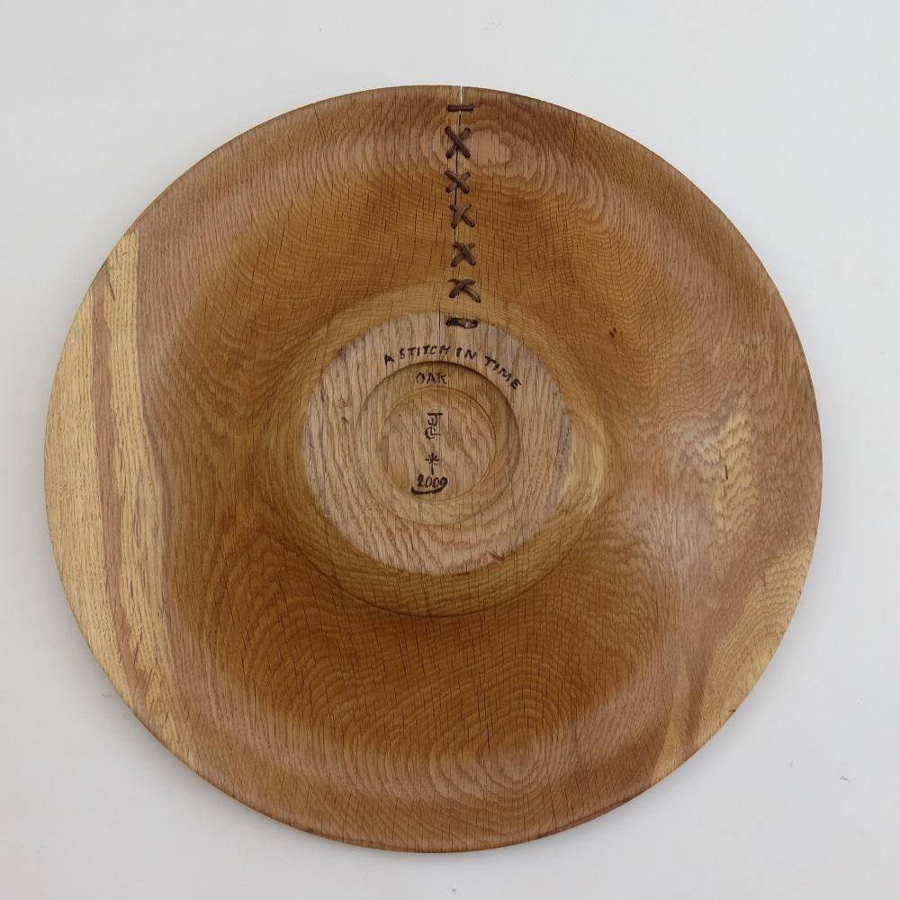 Large Hand Produced Oak Bowl with Leather Detail Stitching 4