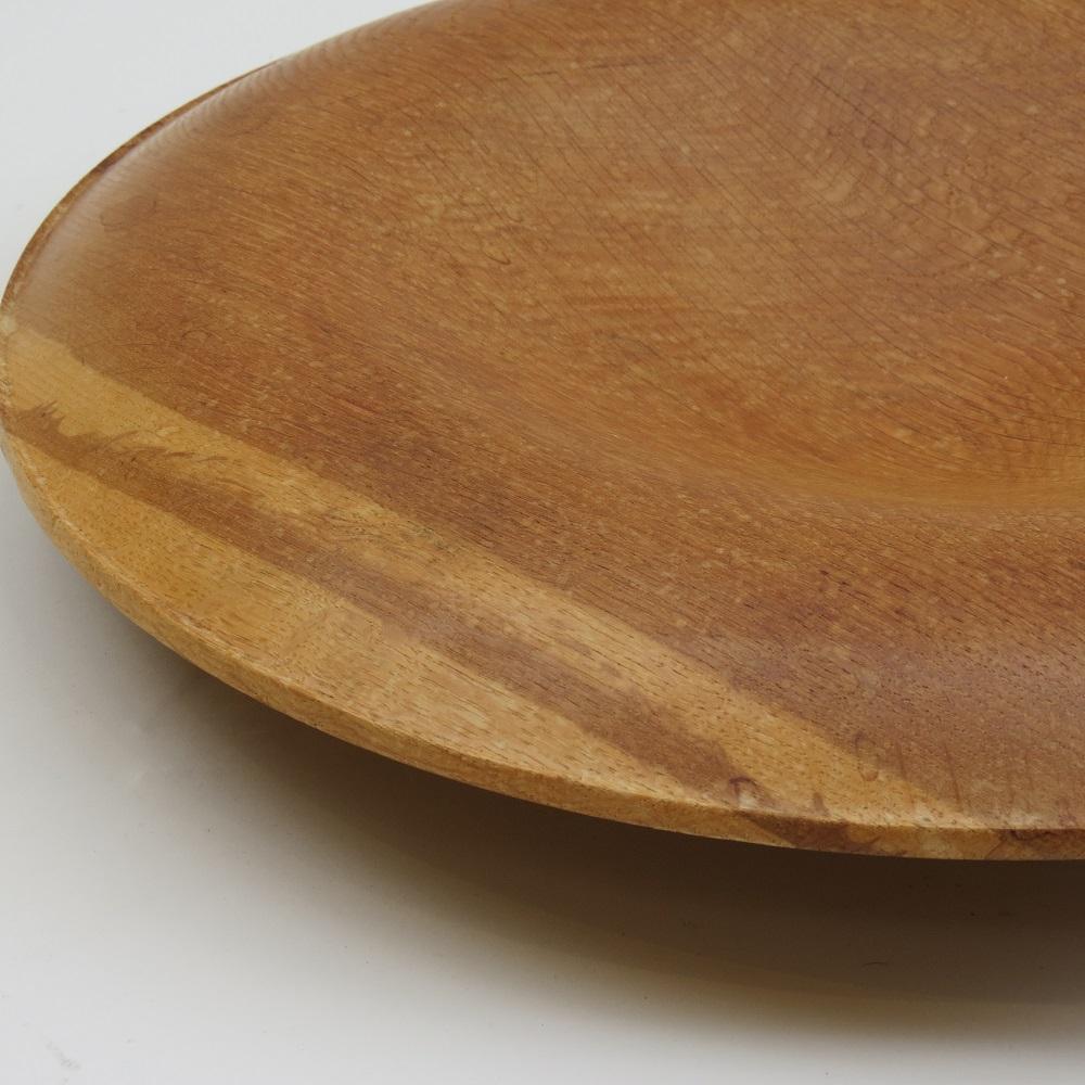 English Large Hand Produced Oak Bowl with Leather Detail Stitching