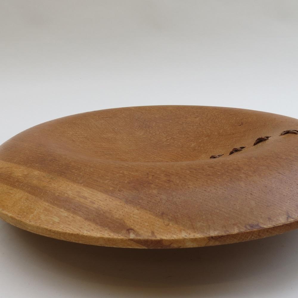 Large Hand Produced Oak Bowl with Leather Detail Stitching For Sale 3
