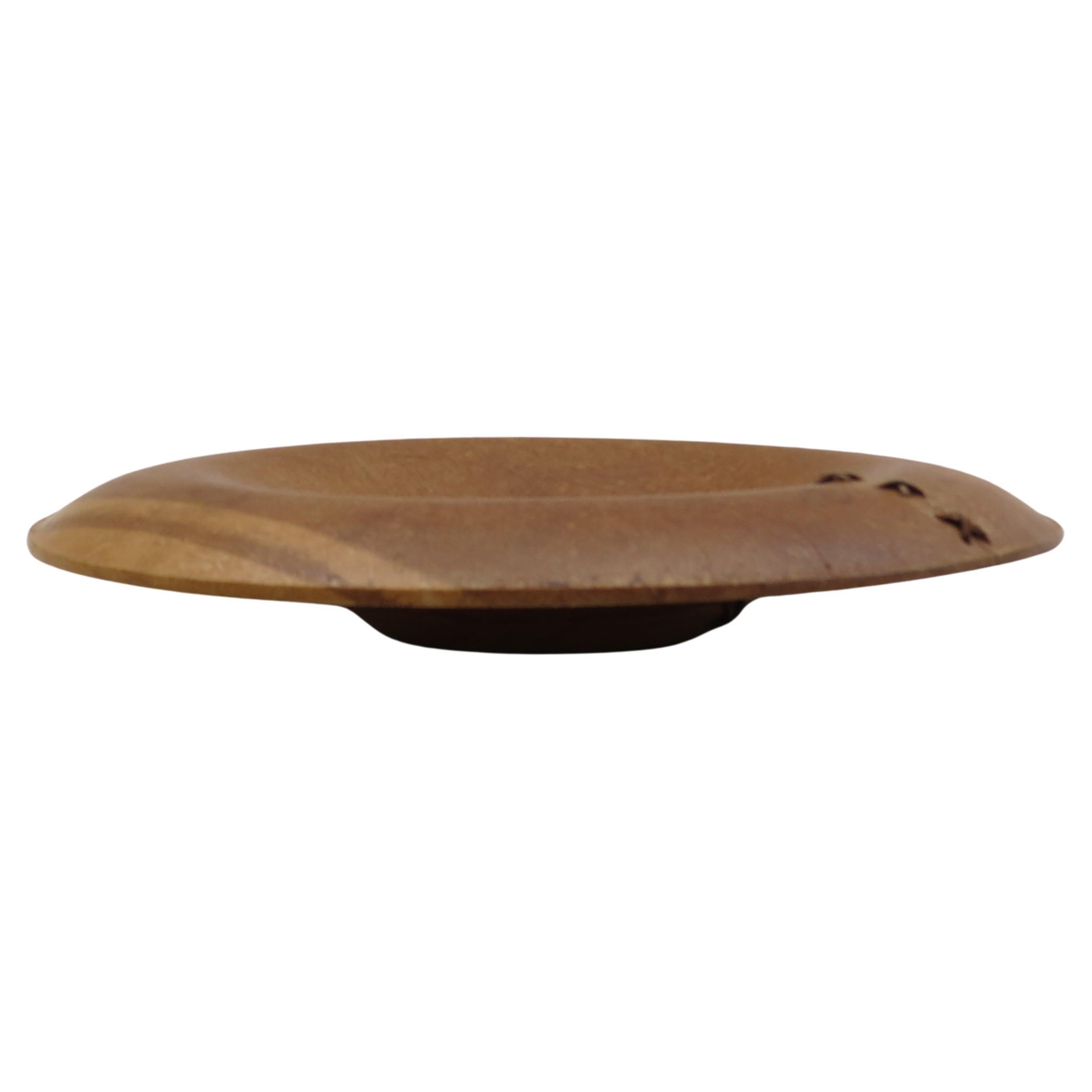 Large Hand Produced Oak Bowl with Leather Detail Stitching For Sale