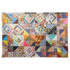 Large Hand-Sewn Abstract Geometric Wall Hanging from Repurposed Materials