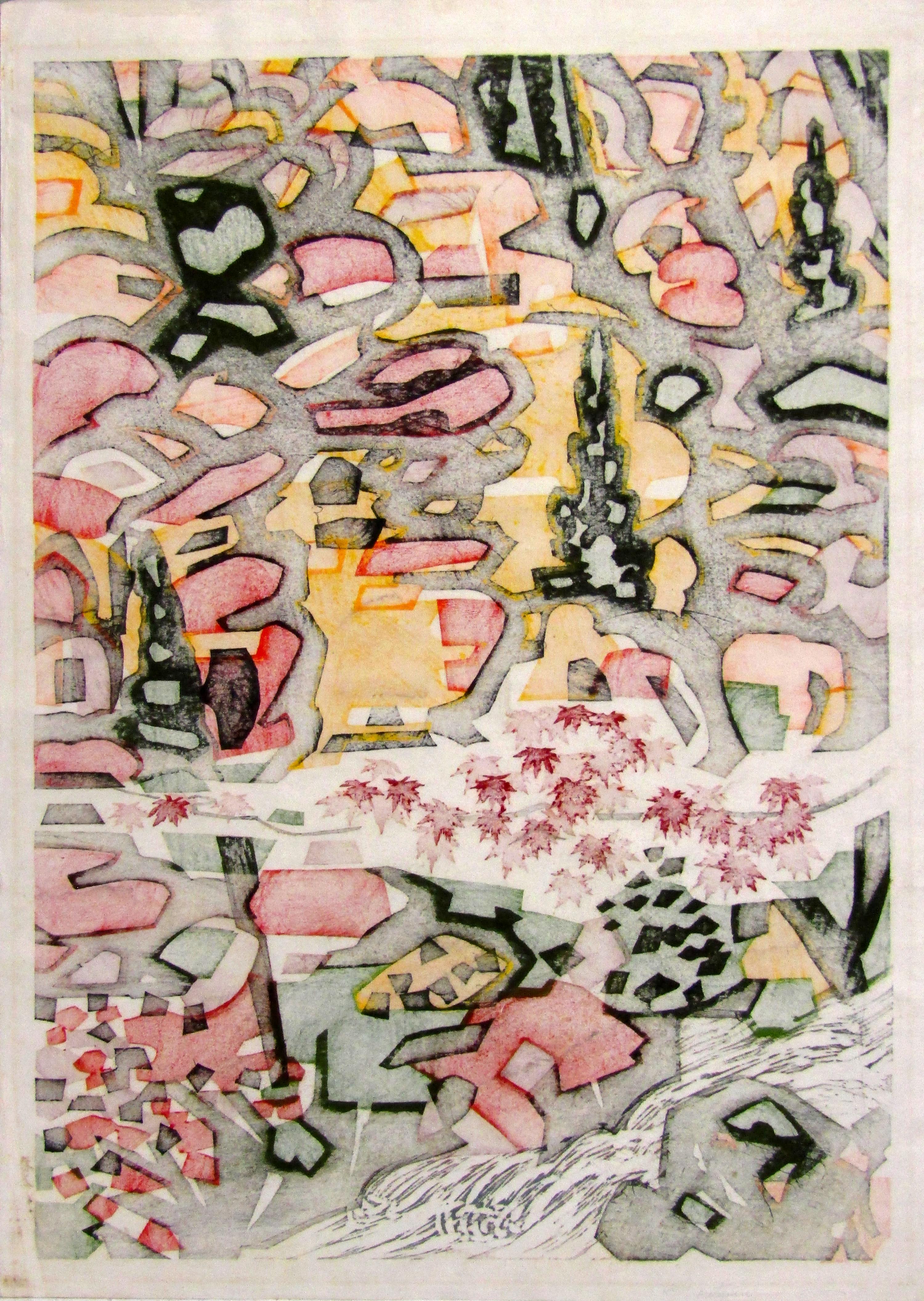 Grande stampa su blocco di legno giapponese del 1968 firmata a mano da Okiie Hashimoto in vendita 4