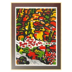 Large Hand-Signed 1968 Japanese Woodblock Print by Okiie Hashimoto