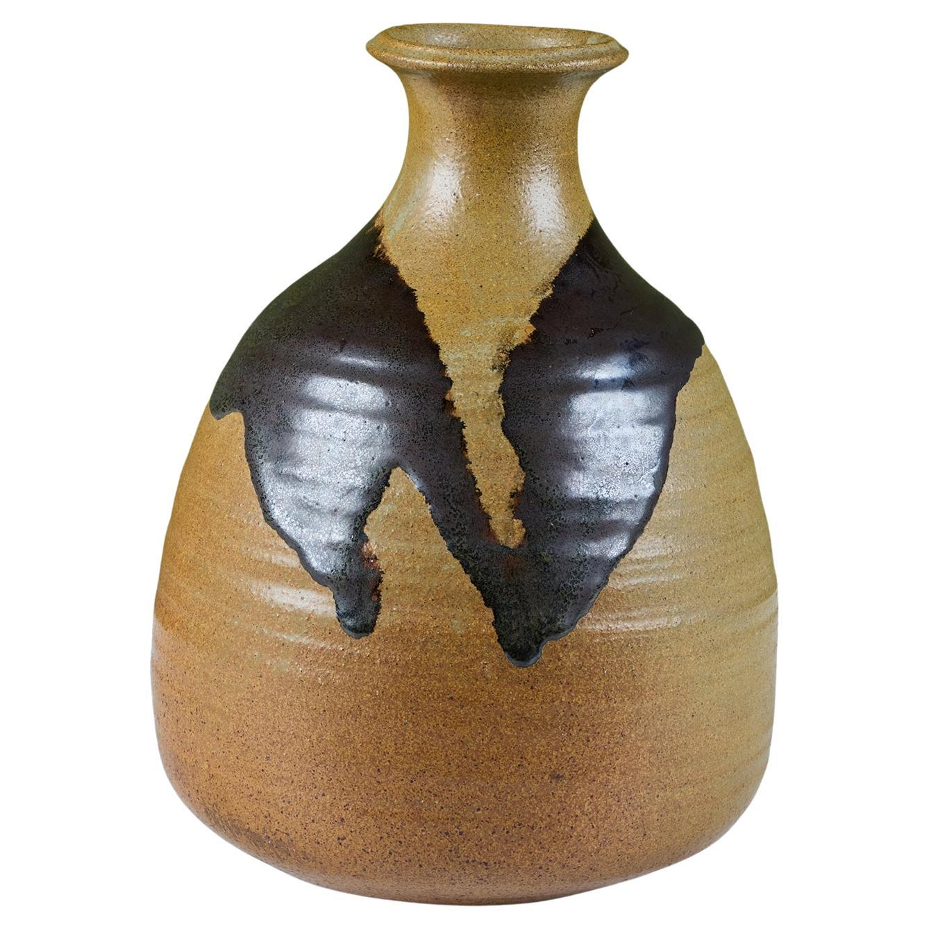 Large Hand-Thrown Stoneware Drip Glaze Vase