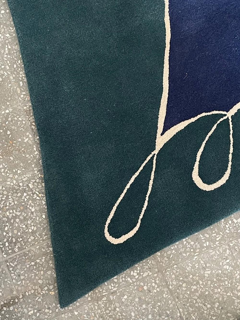 Hand-Crafted Large Hand Tufted Wool Rug by Tisca Switzerland 1990s For Sale