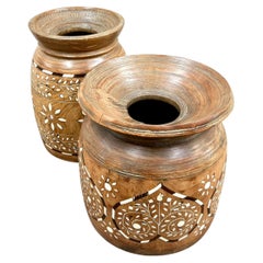 Large Hand Turned, Inlaid Ghee Pots