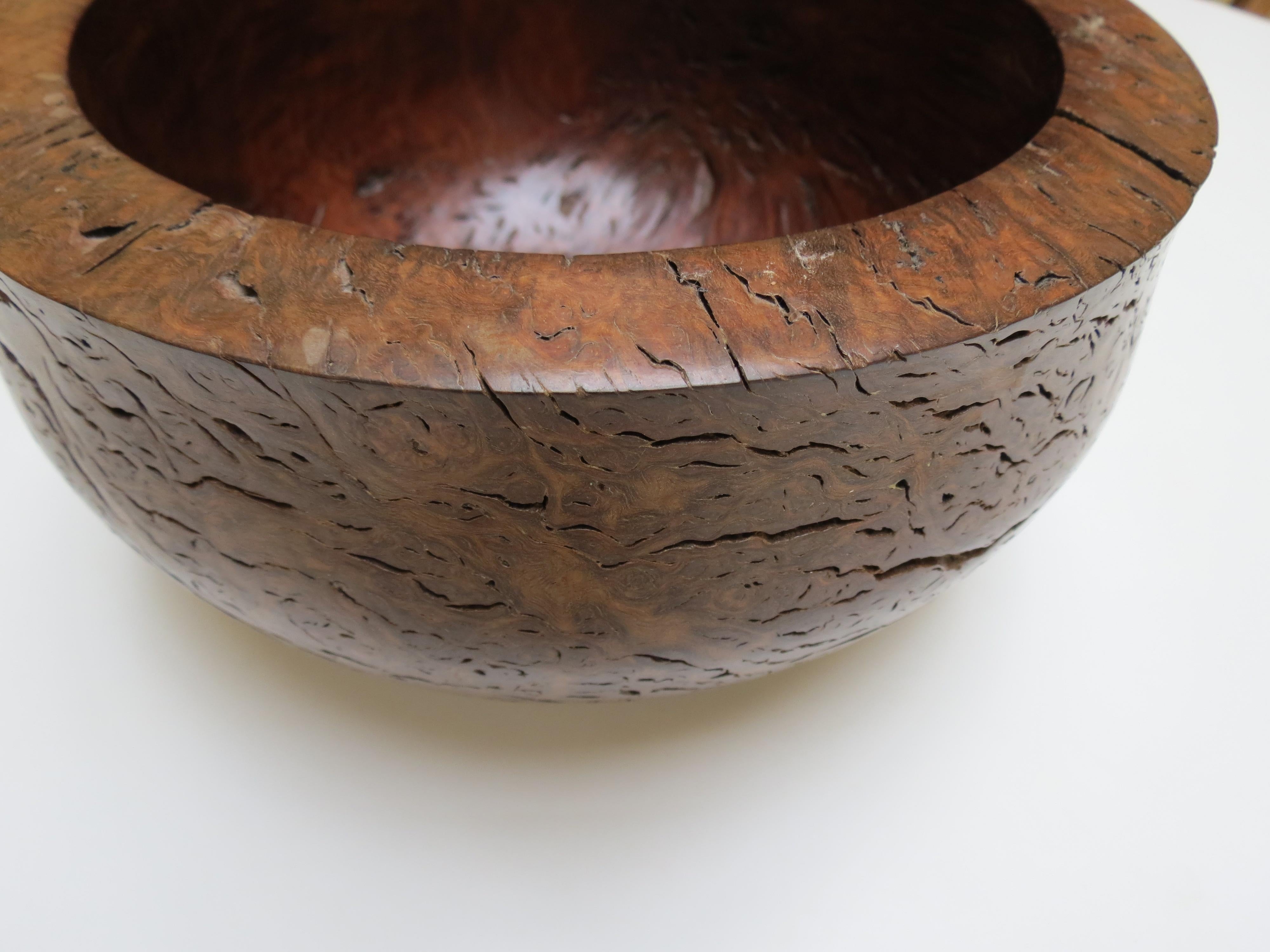 Gran cuenco decorativo de madera de Jarrah torneada a mano Años 80 1