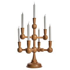 Großer handgedrechselter Kerzenständer aus Kiefernholz von S. Hellgren, Schweden, 1979