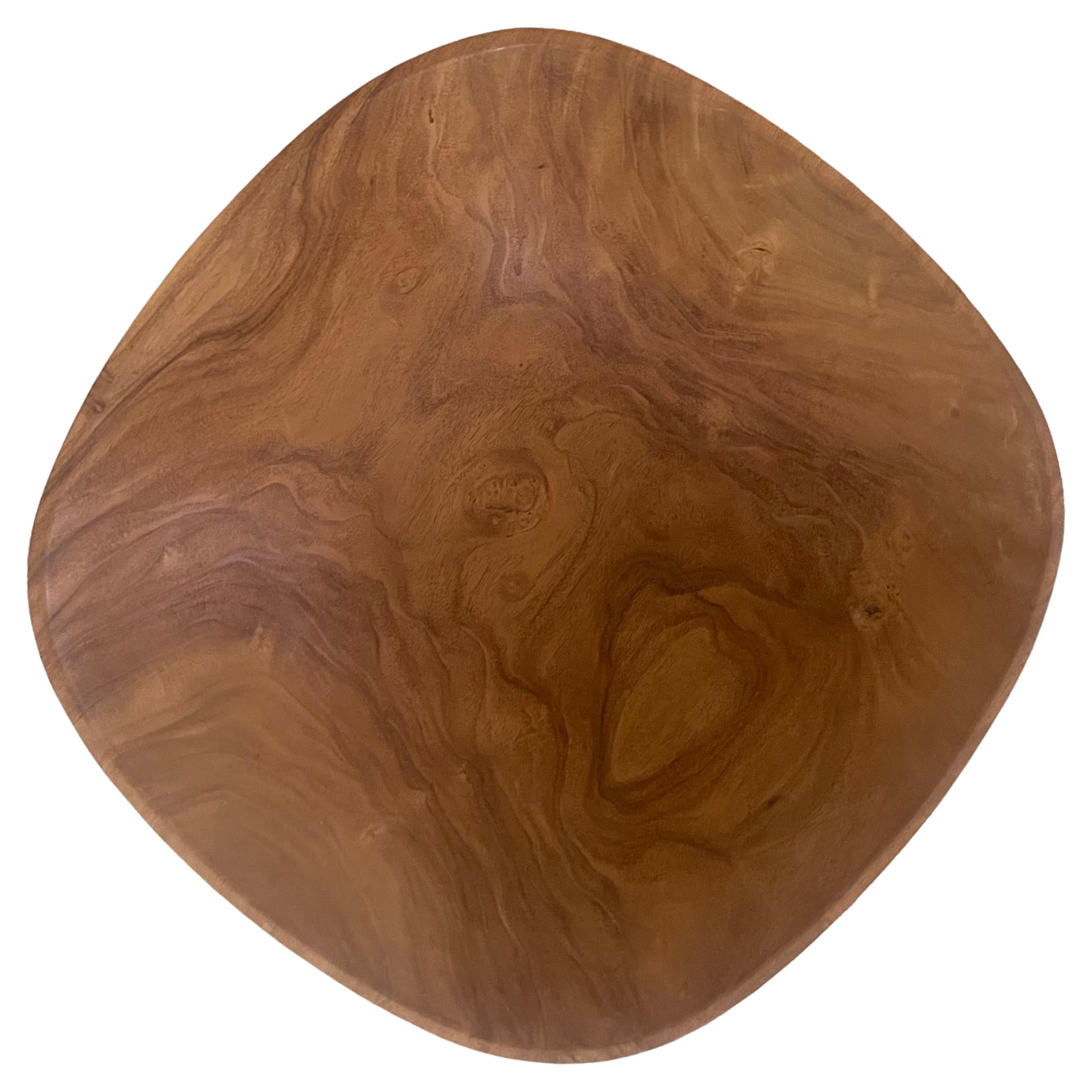 Large hand turned signed Hawiian milo wood bowl, circa 1990s.  Milo wood, also known as Pacific rosewood, has a gorgeous patterned woodgrain that is featured beautifully in this simple, organically shaped and lightweight piece.  Inscribed 