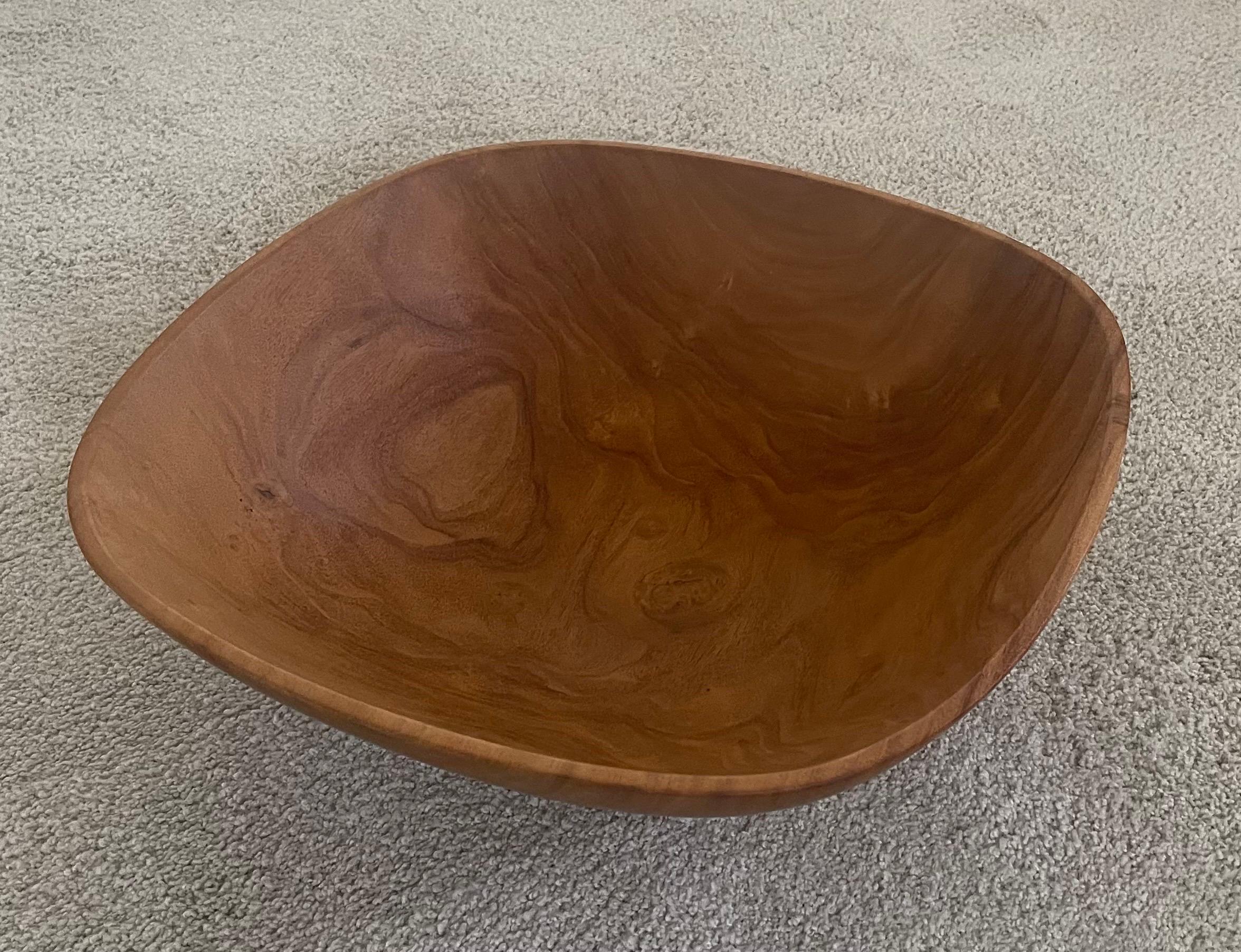 Organic Modern Large Hand Turned Signed Hawiian Milo Wood Bowl  For Sale