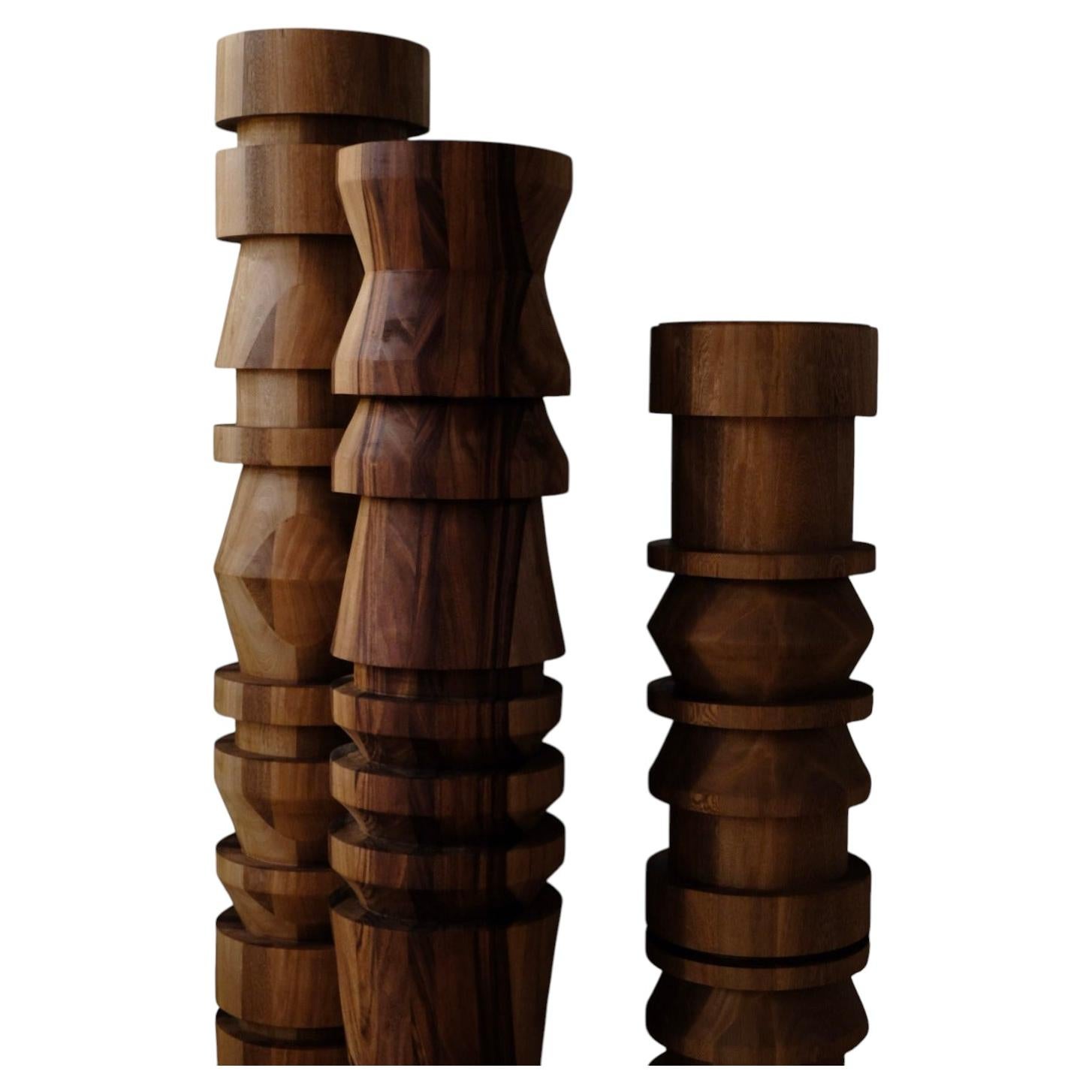 Large Hand-Turned Solid Parota Wood Floor Totem Sculpture 'XL' For Sale