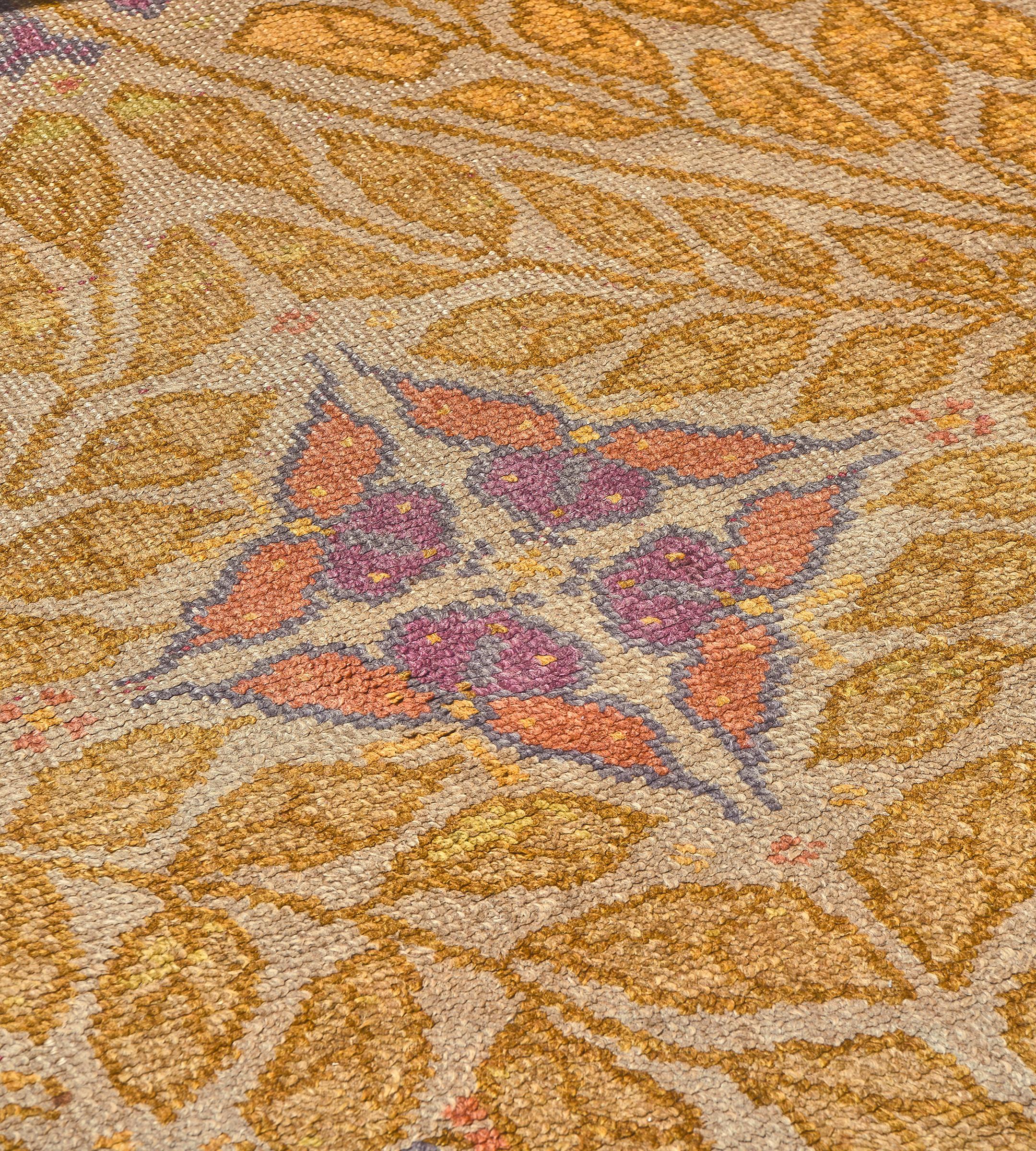 Arts and Crafts Large Hand-Woven Antique Wool Arts & Crafts Donegal Rug   13'10