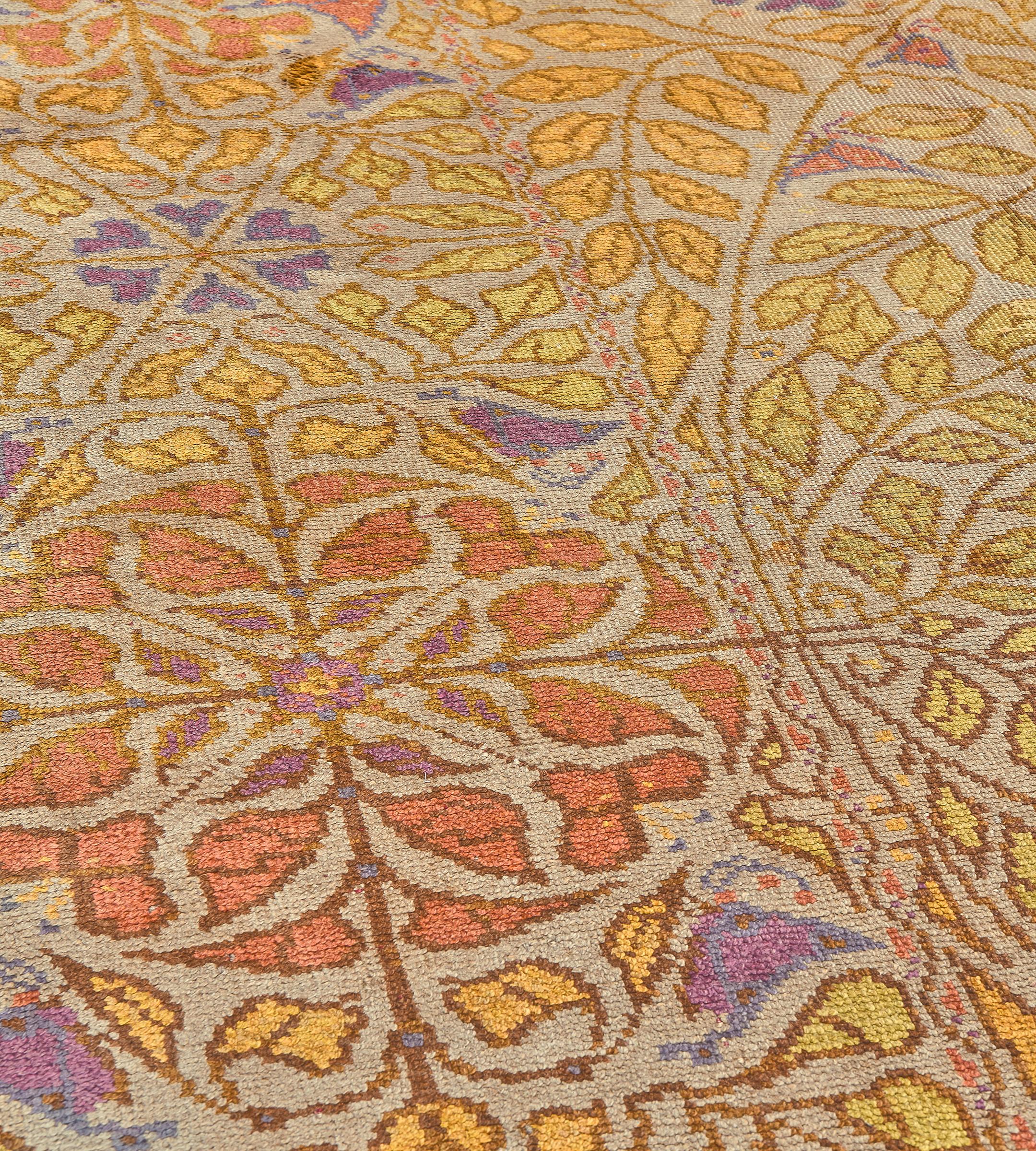 Northern Irish Large Hand-Woven Antique Wool Arts & Crafts Donegal Rug   13'10