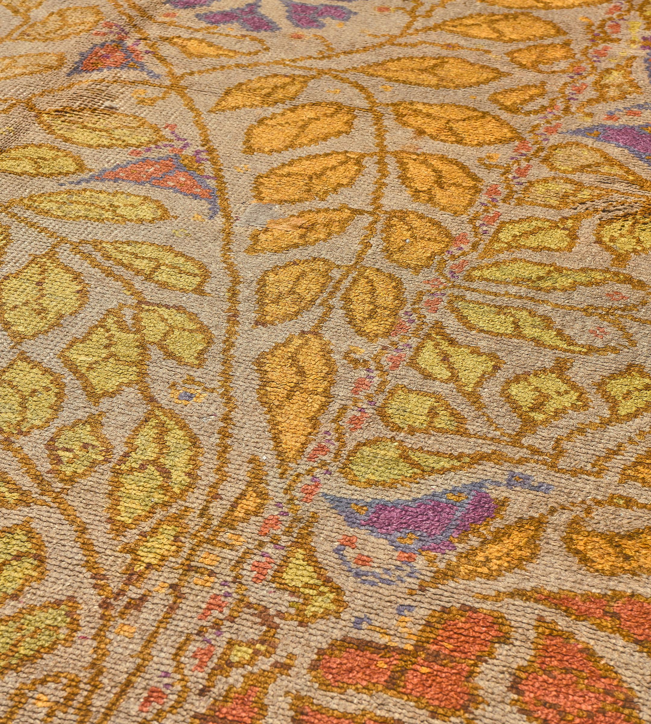 Hand-Knotted Large Hand-Woven Antique Wool Arts & Crafts Donegal Rug   13'10