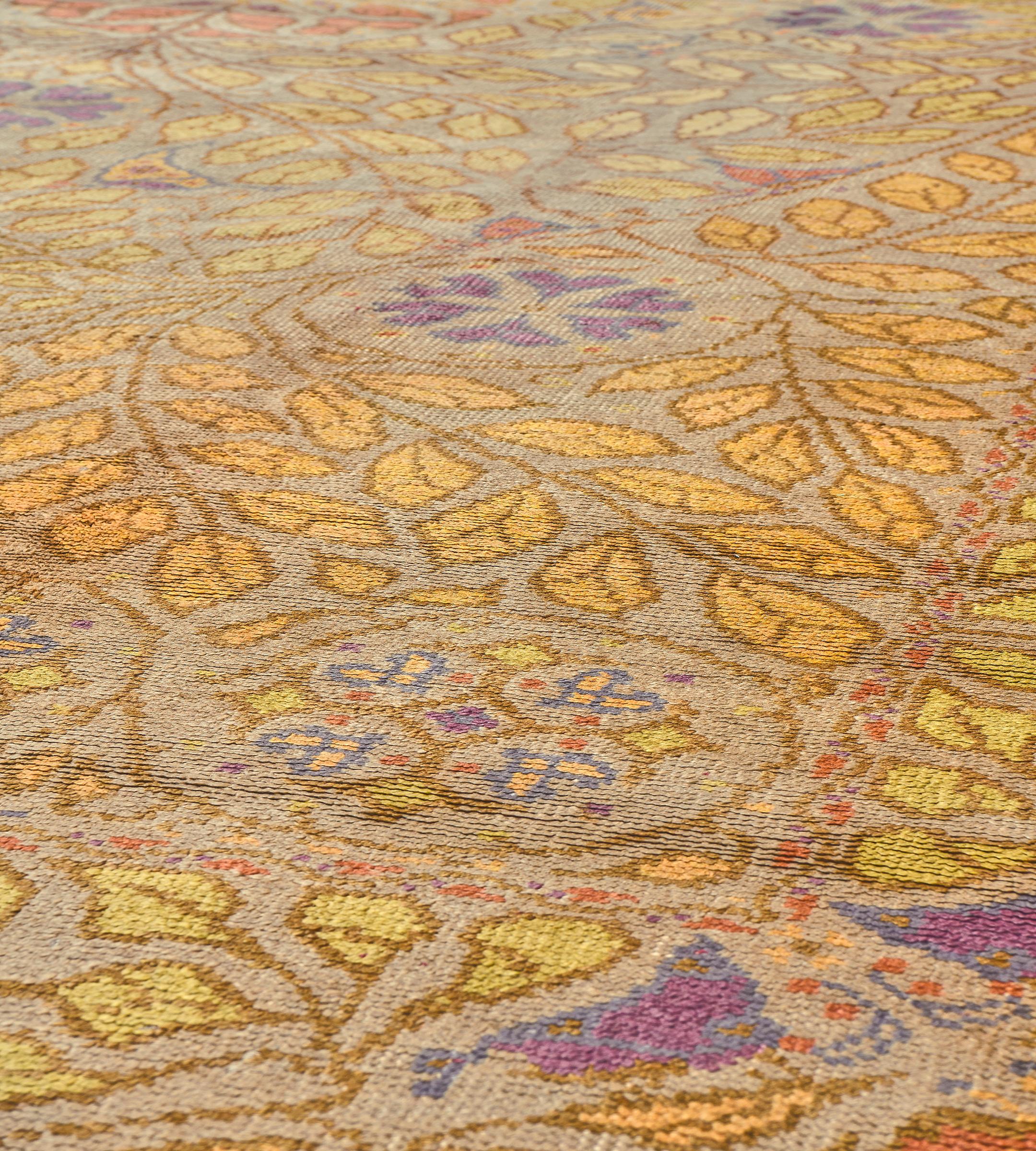 Large Hand-Woven Antique Wool Arts & Crafts Donegal Rug   13'10