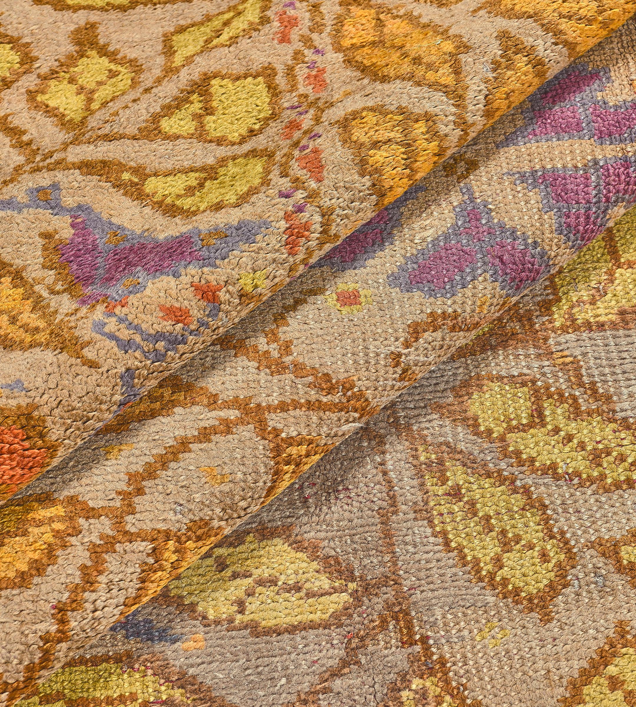 Large Hand-Woven Antique Wool Arts & Crafts Donegal Rug   13'10
