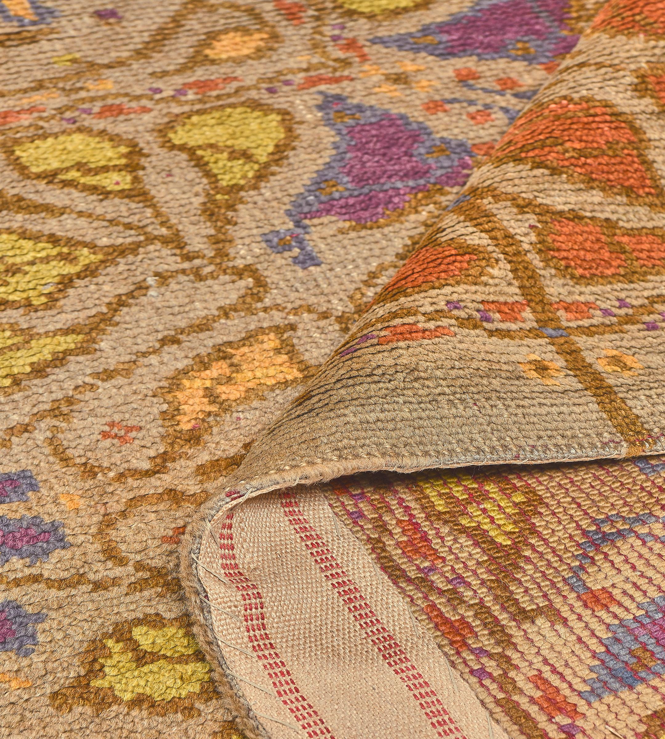 Large Hand-Woven Antique Wool Arts & Crafts Donegal Rug   13'10
