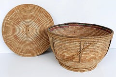 Large Hand-Woven Jute Organic Modern Covered Basket with Rope Handles