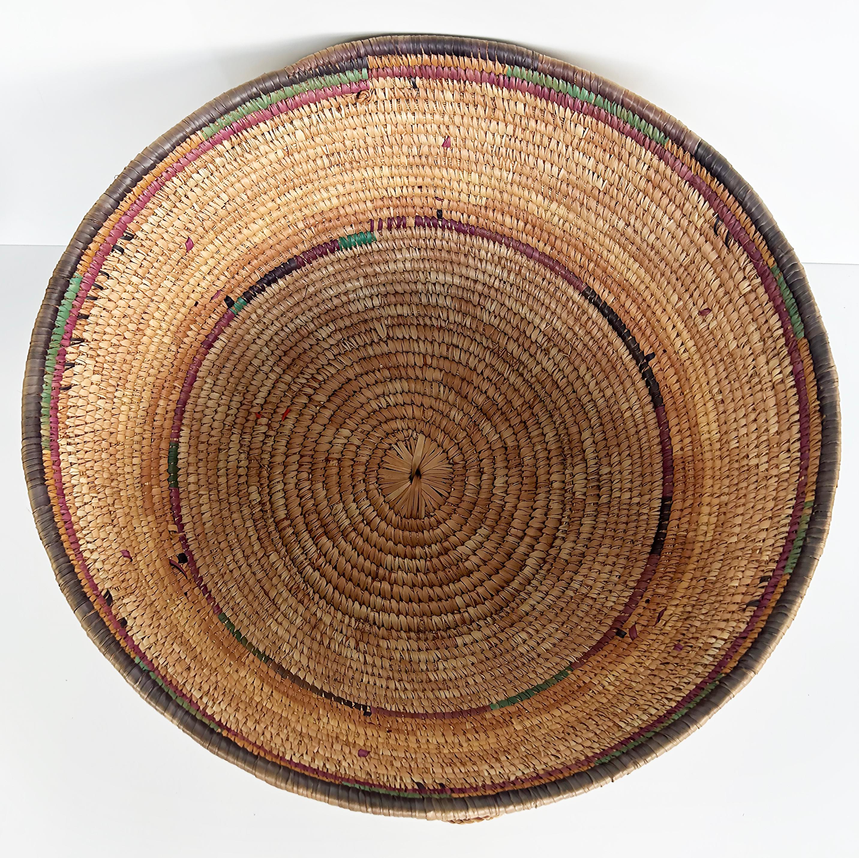 Hand-Crafted Large Hand-Woven Jute Organic Modern Covered Basket with Rope Handles For Sale