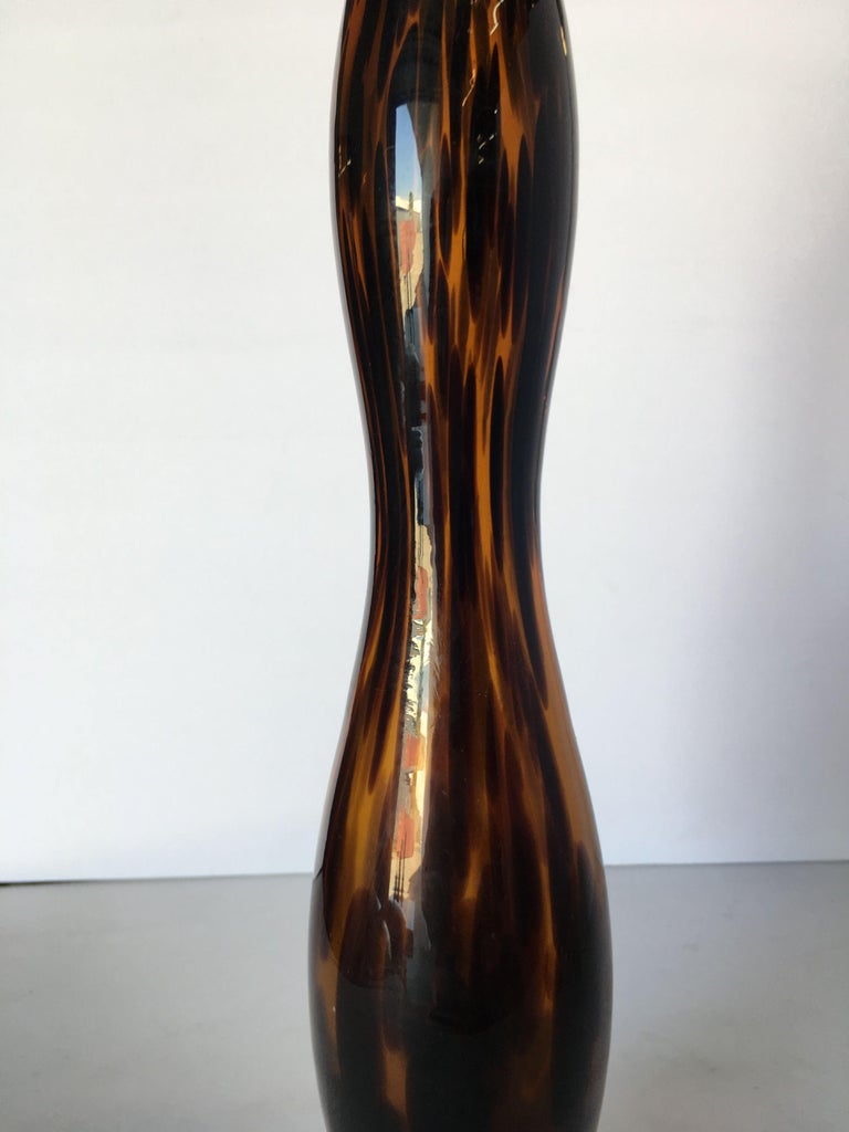 Large Hand Blown Amber Murano Glass Candlestick Holder For Sale at 1stDibs