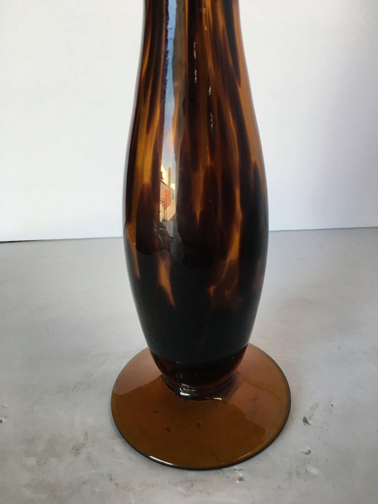 Large Hand Blown Amber Murano Glass Candlestick Holder For Sale at 1stDibs